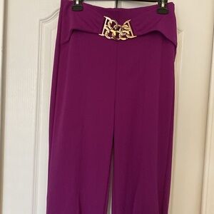 NWT Fashion Nova Wide Leg Purple Magenta Gold Belt Pants Large.